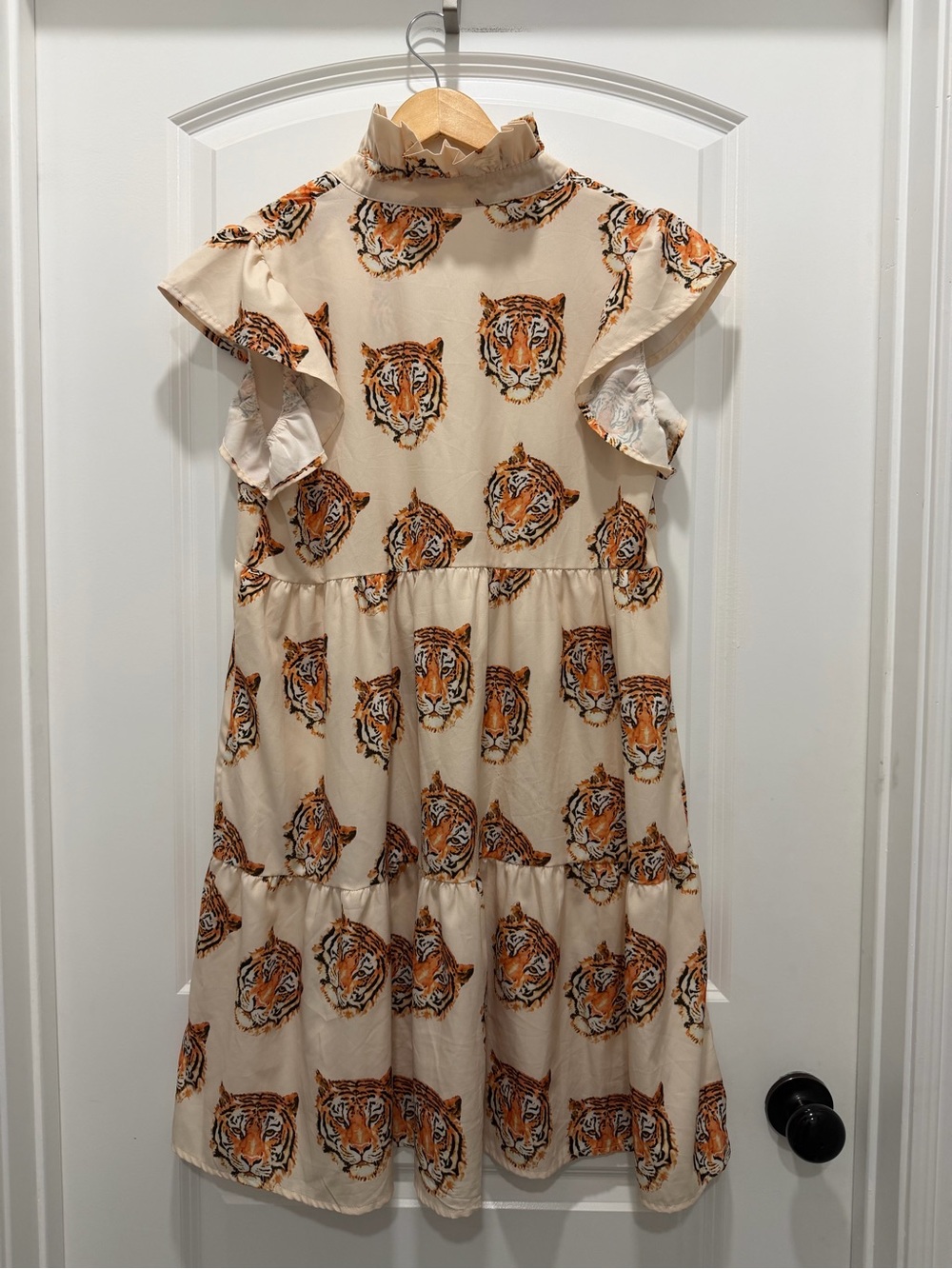 SHEIN Cream Midi Dress with Orange Tiger Print - Picture 2 of 4